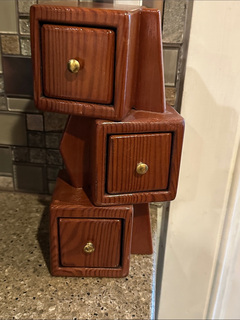 Mid century Modern Stacked Wooden Mini Drawer Organizer in Warm Brown
